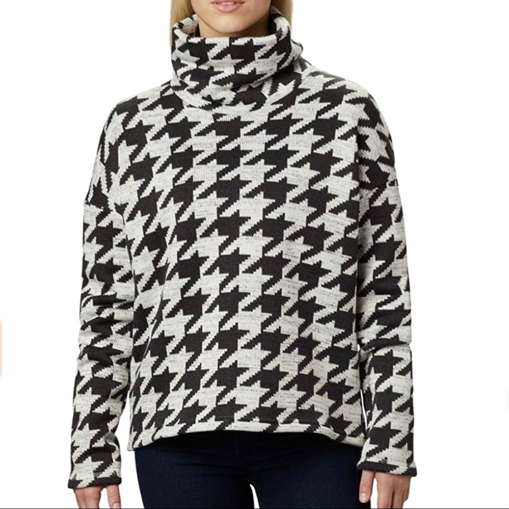 COLUMBIA Chillin Fleece Pullover Cowl Houndstooth Top Sz XS